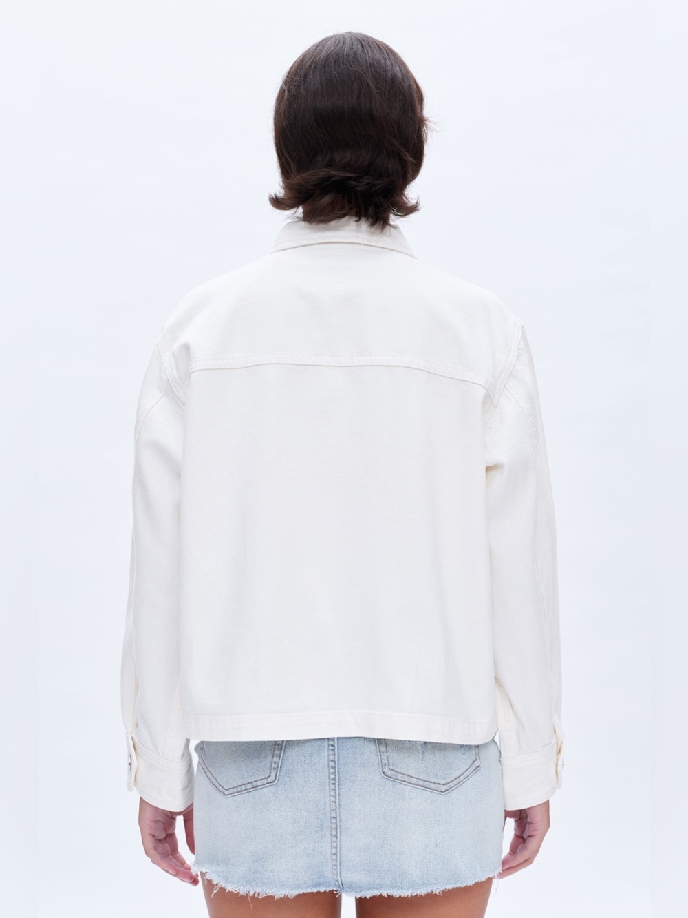 Bayeas White Denim Jacket 100% Cotton Button Front Size S NWT - Picture 3 of 6